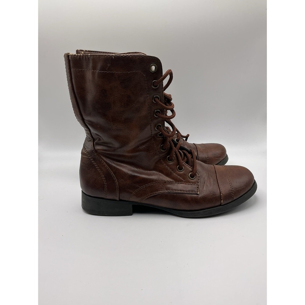 Trash Brown Lace Up Combat Boots Women's 7 Synthetic Moto Style